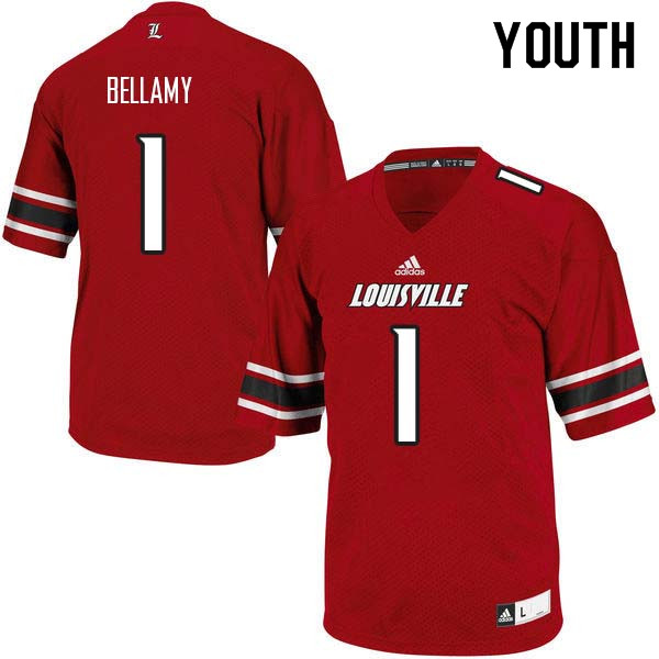 Youth Louisville Cardinals #1 Joshua Bellamy College Football Jerseys Sale-Red